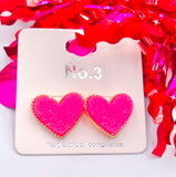 Neon Pink heart stud earrings