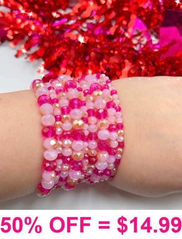 Two Tone pink 9 piece stretch bracelet set