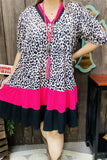 Leopard Dress with pink & black trim