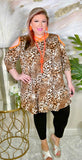 Leopard Flutter Tunic with Neon Orange Criss Cross Neck & Cold Shoulders