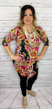 S-M-L : Magenta Floral & BLACK Scoop Tunic