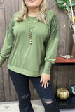 Olive green long sleeve with lace inserts