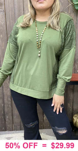 Olive green long sleeve with lace inserts