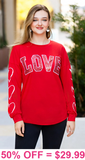 2X, 3X : Red LOVE Sequin long sleeve top