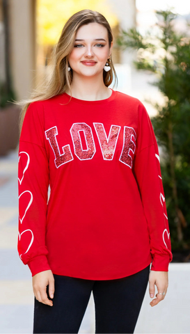 Red LOVE Sequin long sleeve top