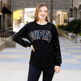 Wifey black long sleeve with pearl details