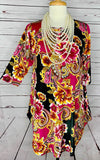 S-M-L : Magenta Floral & BLACK Scoop Tunic