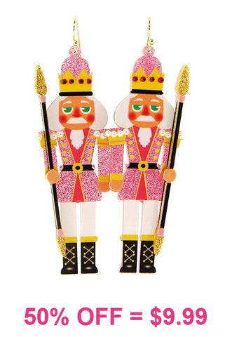 Pink Glitter acrylic Nutcracker earrings