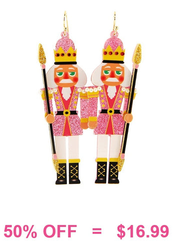 Pink Glitter acrylic Nutcracker earrings