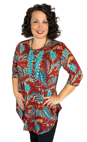 large : Maroon Turquoise paisley Scoop tunic