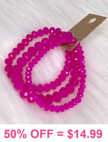 Fuchsia Crystal Stretch Bracelets - 3 piece set