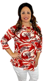 Small : Red Zebra top with keyhole neck