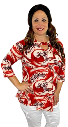 Small : Red Zebra top with keyhole neck