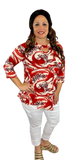 Small : Red Zebra top with keyhole neck