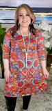 S/M : Orange and Pink Paisley Design Flutter Tunic Dress