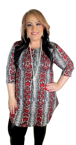 M, L, 2X, 3X  Grey & Red Snake SCOOP Tunic