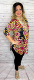 S-M-L : Magenta Floral & BLACK Scoop Tunic