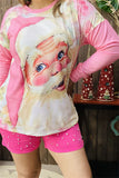 S,L,2X,3,X. Pink SANTA long sleeve top