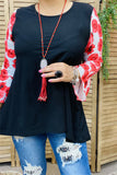 Black Top with red floral sleeves