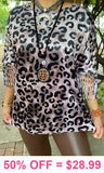 VELVET LEOPARD Speckled FRINGE SLEEVE TOP