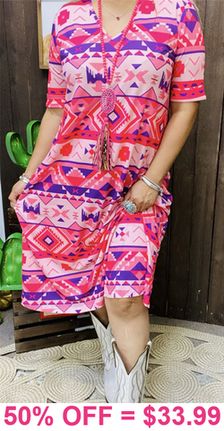 Pink Purple Tribal Midi Length Dress