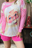 S,L,2X,3,X. Pink SANTA long sleeve top