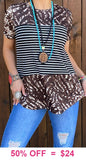 Brown Animal top with black and white stripes