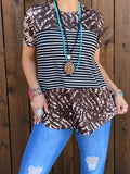 Brown Animal top with black and white stripes