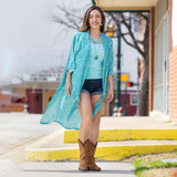 Turquoise  Kimono with Leopard print