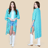 Turquoise  Kimono with Leopard print