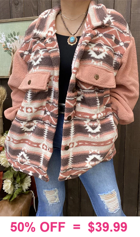 Coral Tribal Sherpa Coat