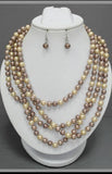 Tan - Brown  Pearl Beaded 72" Layering Necklace