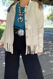 Ivory suede fringe jacket turquoise buttons