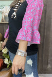 Pink paisley bell sleeve black top