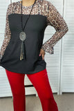 Black Top with Leopard sheer long sleeves