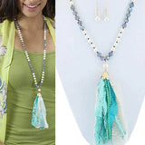 Pearl necklace with turquoise tassel