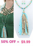 Turquoise Blue necklace with tassel