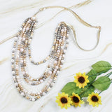 Beautiful Beige Earth Tones Crystal Beaded Necklace 5 strands