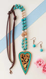 Turquoise Beaded Necklace with Gold Leopard Heart Pendant