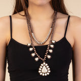 Copper Navajo Pearl Double Strand Necklace with Cream triangle pendants