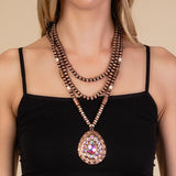 Bling Copper Concho Pendant, 3 Strand Navajo Pearl Necklace