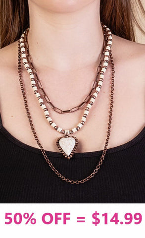 Cream Heart & Copper 3 strand layered necklace