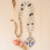 Frosted Beaded necklace with crystal pendant