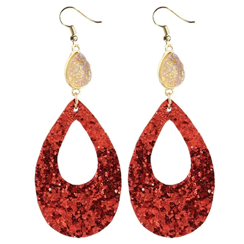 RED Glitter Teardrop Cutout Earrings