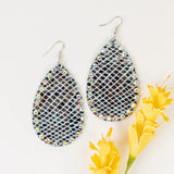 Metallic Turquoise  Leopard Teardrop Earrings with Bling Trim