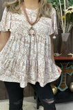 Taupe & White floral baby doll top