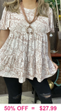 Taupe & White floral baby doll top