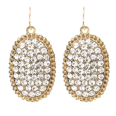 Bling Medium Oval Earrings with Gold Tone Border