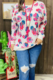 Pink & Blue leopard print ivory sweatshirt