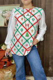 Christmas Plaid top with crochet white sleeves